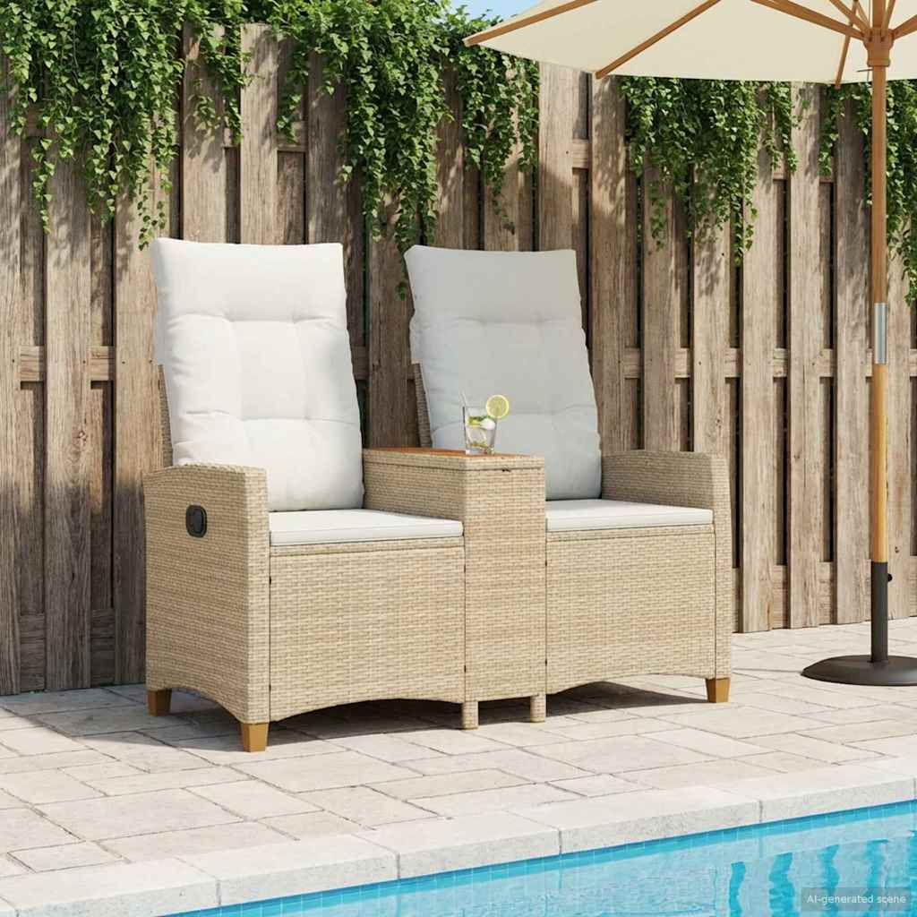 Reclining Bench med Bord Beige og cremehvid 126 x 65 x 112 cm