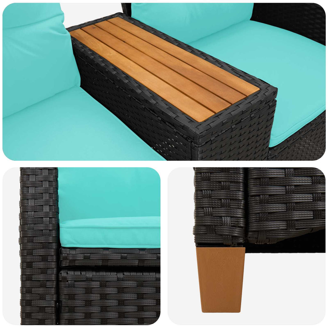 Reclining Bench med Bord 2 -Seater 126 x 65 x 112 cm polyrattan