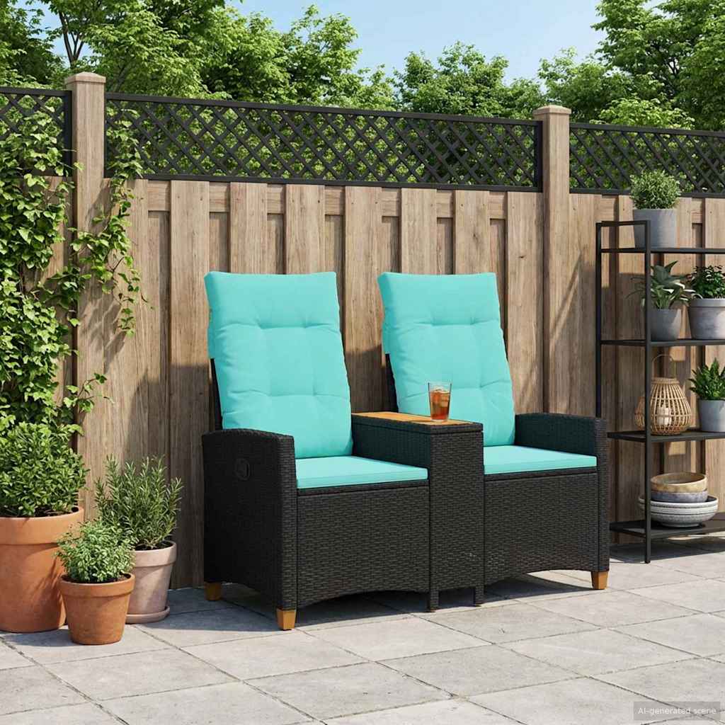 Reclining Bench med Bord 2 -Seater 126 x 65 x 112 cm polyrattan