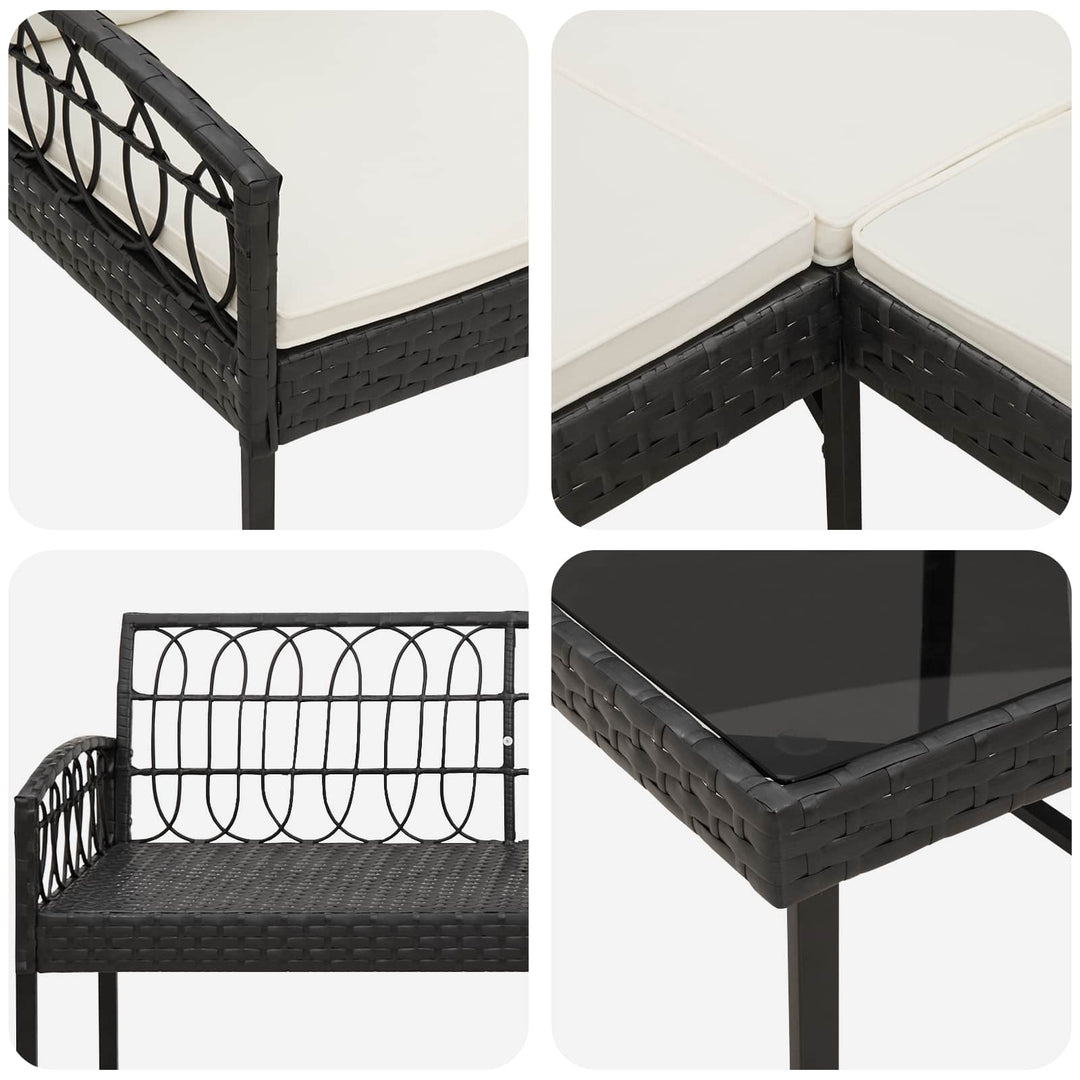 Havesofa Sæt 2 stk. Sort og Cream Poly Rattan Stål