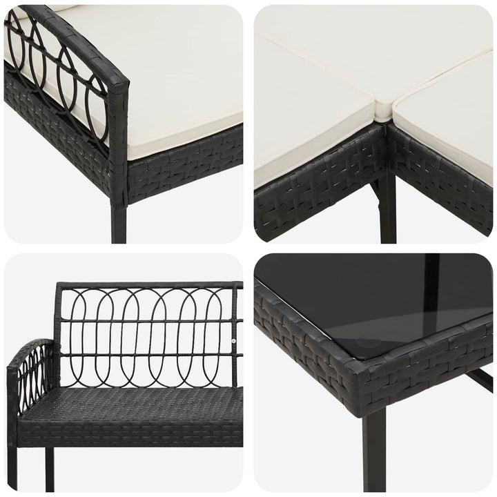 Havesofa Sæt 2 stk. Sort og Cream Poly Rattan Stål
