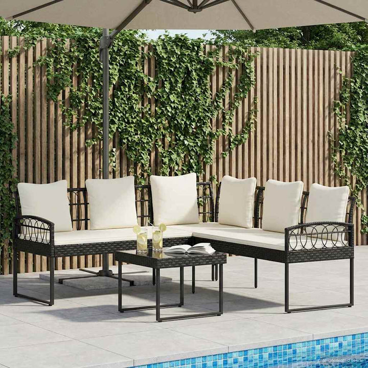 Havesofa Sæt 2 stk. Sort og Cream Poly Rattan Stål