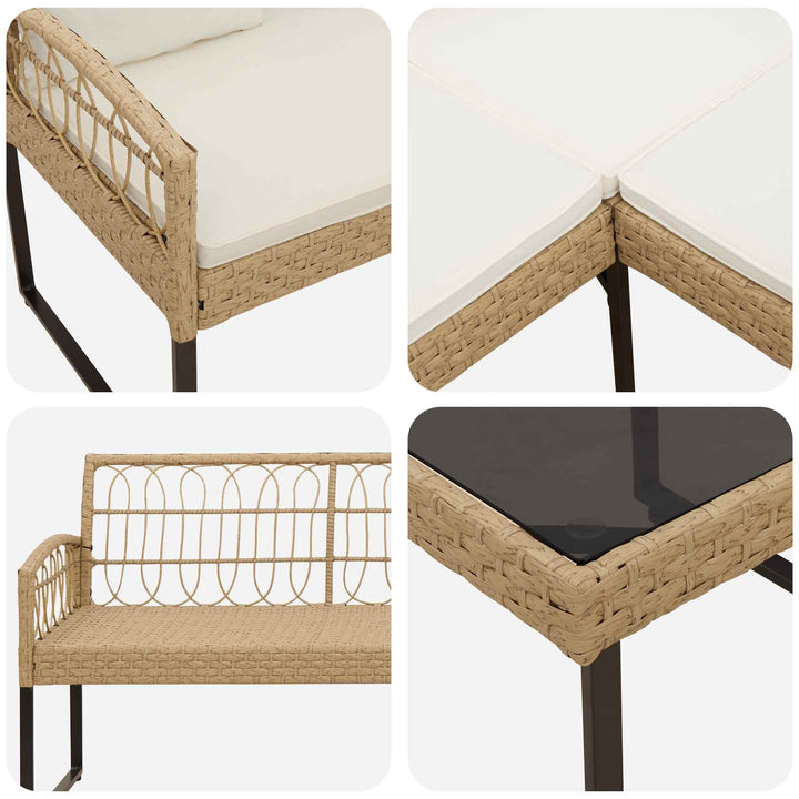 Havesofa Sæt 2 stk. Naturfarvet Poly Rattan Stål