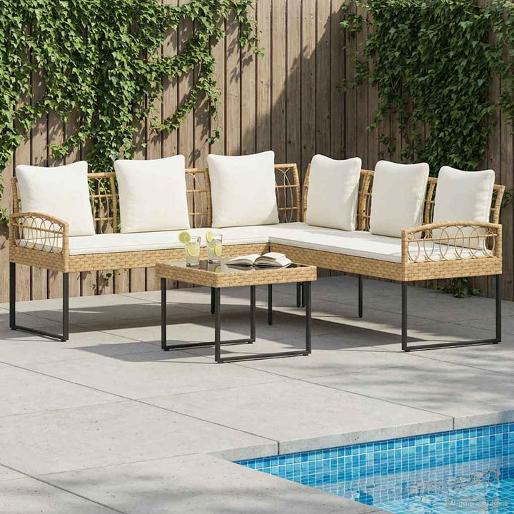 Havesofa Sæt 2 stk. Naturfarvet Poly Rattan Stål