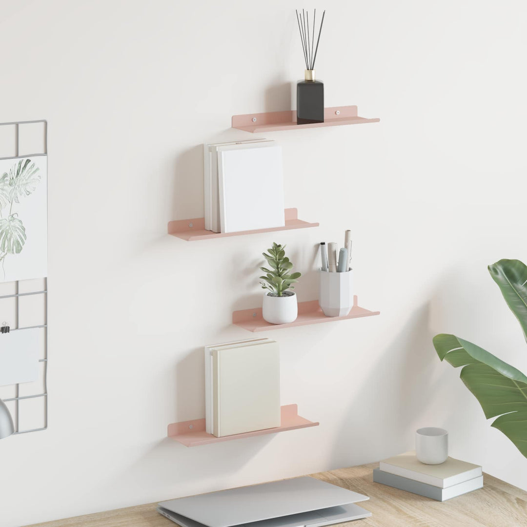 Svævende hylde Vægmonteret 4 pcs Lyserød 30 x 9 x 2,5 cm Stål