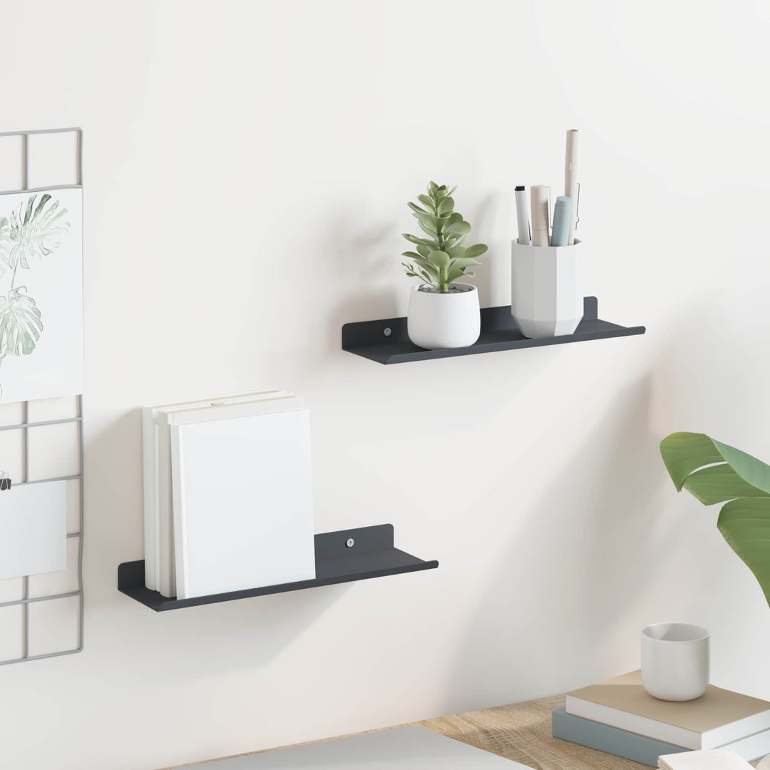 Svævende hylde 2 stk. Antracit 30 x 9 x 2,5 cm Stål