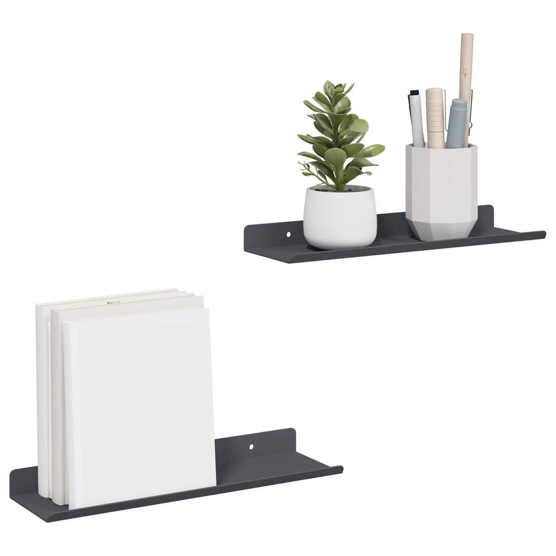 Svævende hylde 2 stk. Antracit 30 x 9 x 2,5 cm Stål