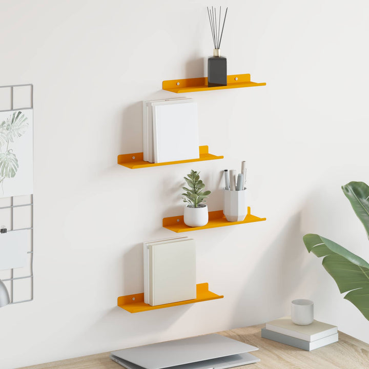 Svævende hylde 4 pcs Sennepsgul 30 x 9 x 2,5 cm Stål