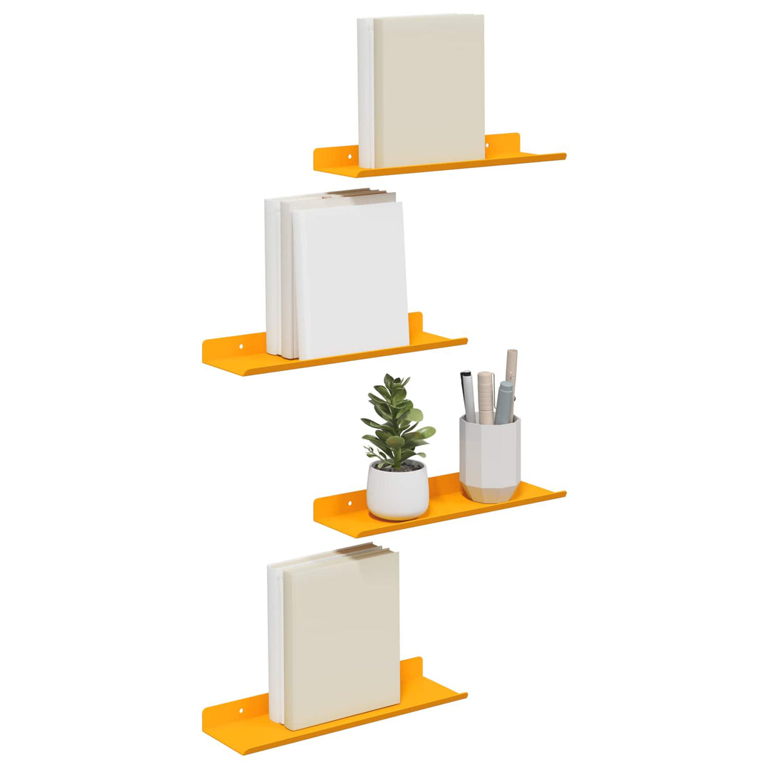 Svævende hylde 4 pcs Sennepsgul 30 x 9 x 2,5 cm Stål