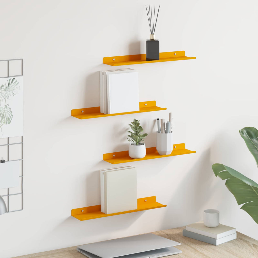 Svævende hylde 4 pcs Sennepsgul 40 x 8,5 x 2,5 cm Stål