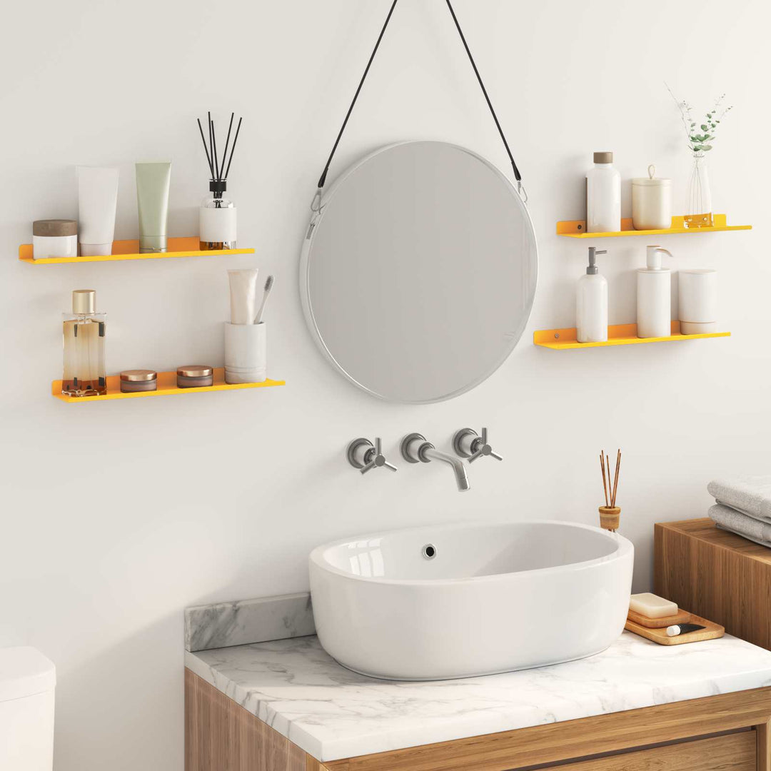 Svævende hylde 4 pcs Sennepsgul 40 x 8,5 x 2,5 cm Stål