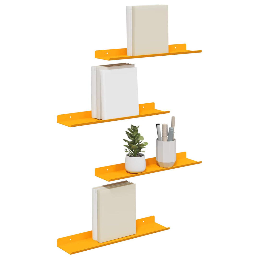 Svævende hylde 4 pcs Sennepsgul 40 x 8,5 x 2,5 cm Stål