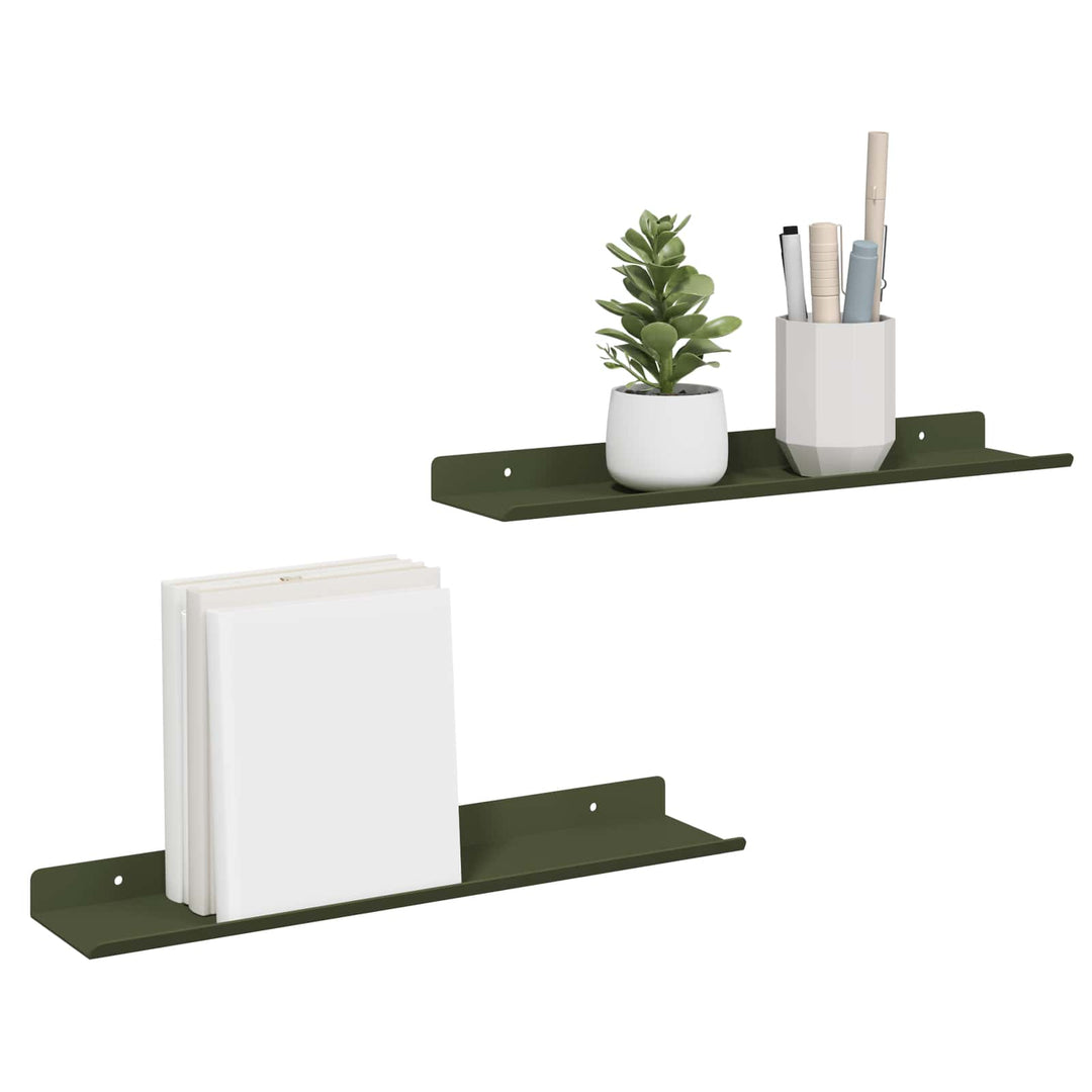 Svævende hylde 2 pcs Oliven grøn 40 x 8,5 x 2,5 cm Stål