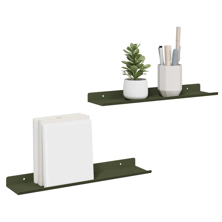 Svævende hylde 2 pcs Oliven grøn 40 x 8,5 x 2,5 cm Stål