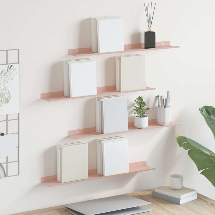 Svævende hylde Vægmonteret 4 pcs Lyserød 60 x 8,5 x 2,5 cm Stål
