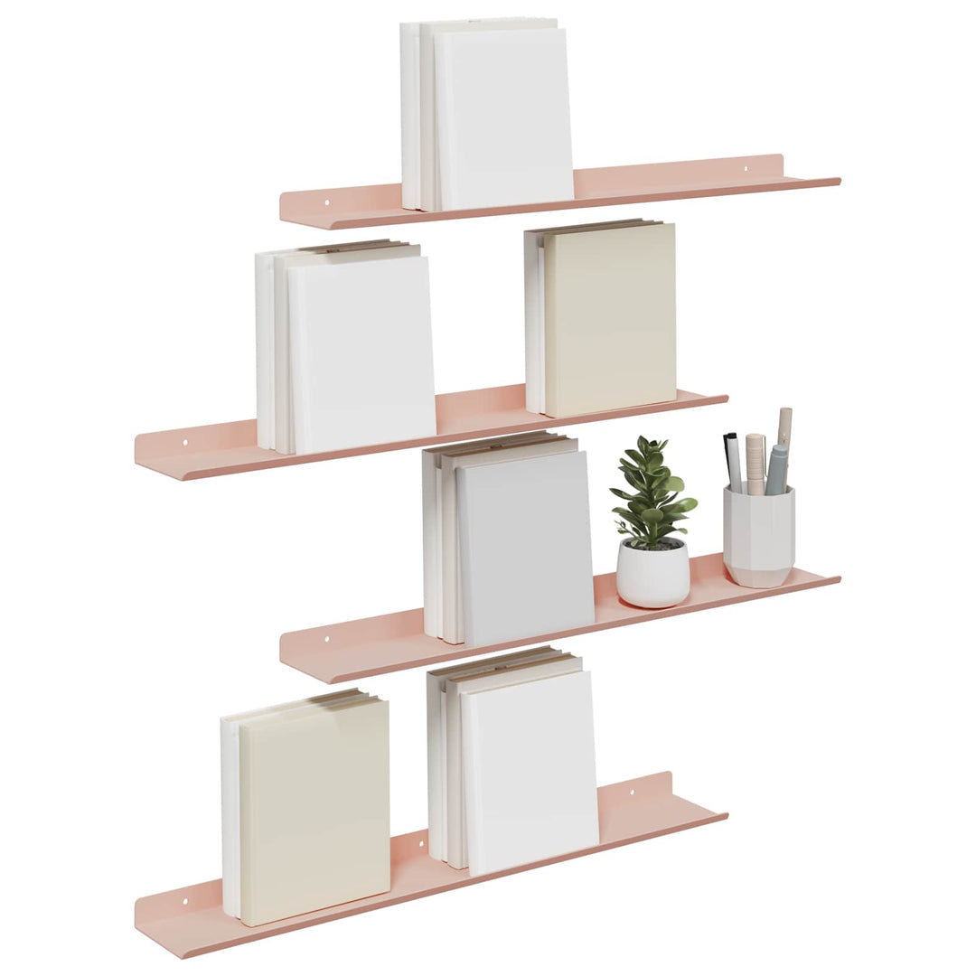 Svævende hylde Vægmonteret 4 pcs Lyserød 60 x 8,5 x 2,5 cm Stål