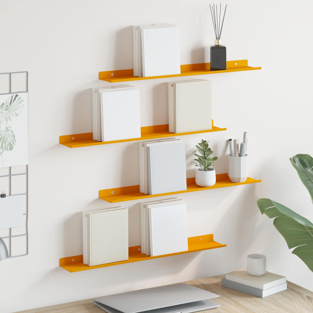 Svævende hylde 4 pcs Sennepsgul 60 x 8,5 x 2,5 cm Stål