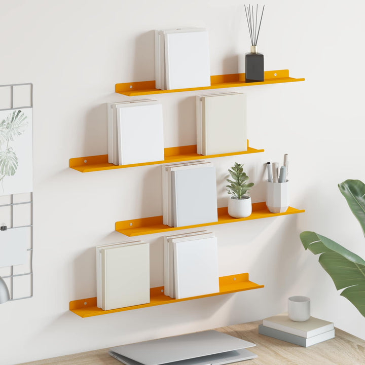 Svævende hylde 4 pcs Sennepsgul 60 x 8,5 x 2,5 cm Stål