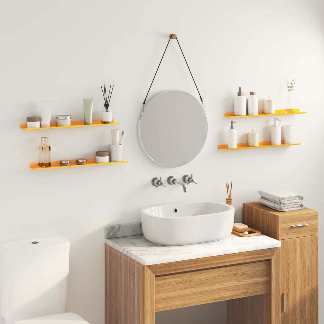 Svævende hylde 4 pcs Sennepsgul 60 x 8,5 x 2,5 cm Stål