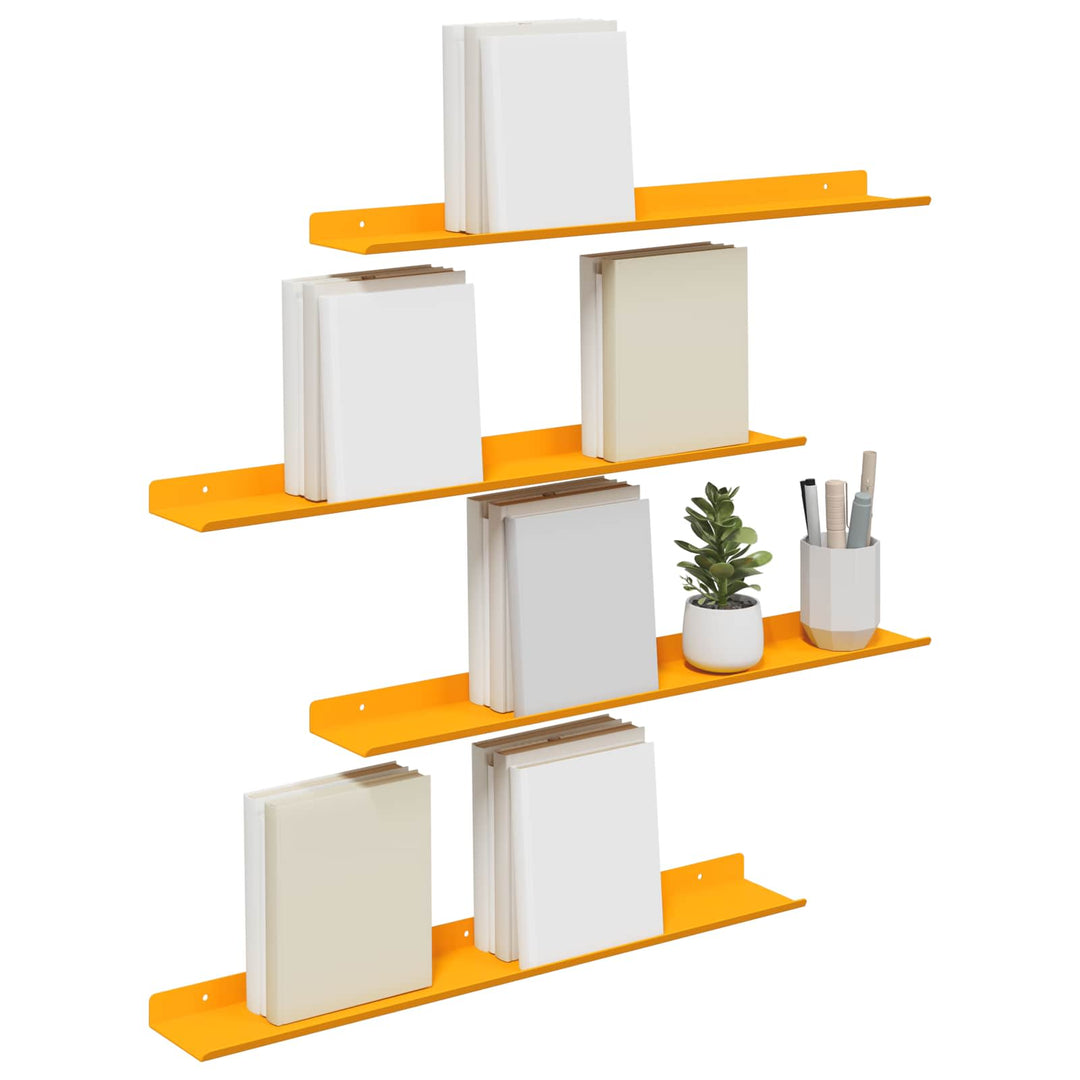 Svævende hylde 4 pcs Sennepsgul 60 x 8,5 x 2,5 cm Stål