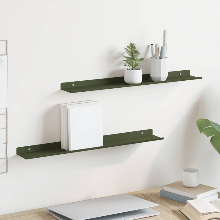 Svævende hylde 2 pcs Oliven grøn 60 x 8,5 x 2,5 cm Stål