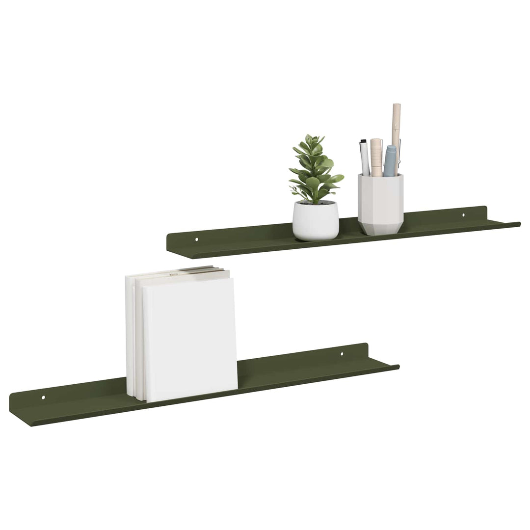 Svævende hylde 2 pcs Oliven grøn 60 x 8,5 x 2,5 cm Stål