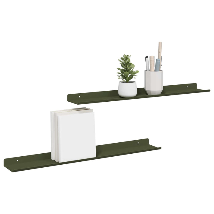 Svævende hylde 2 pcs Oliven grøn 60 x 8,5 x 2,5 cm Stål
