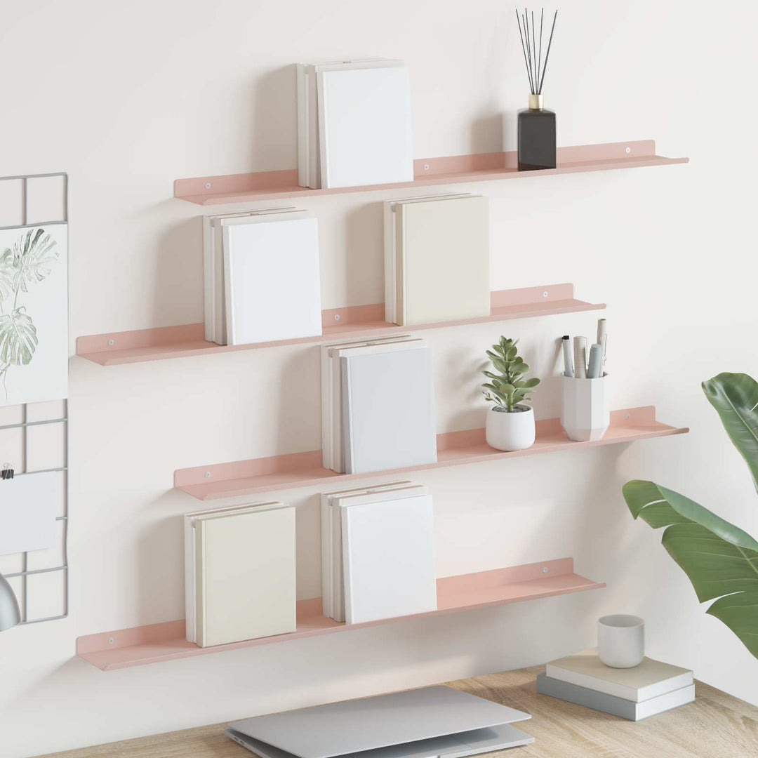 Svævende hylde Vægmonteret 4 pcs Lyserød 80 x 9 x 2,5 cm Stål
