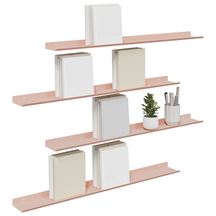 Svævende hylde Vægmonteret 4 pcs Lyserød 80 x 9 x 2,5 cm Stål