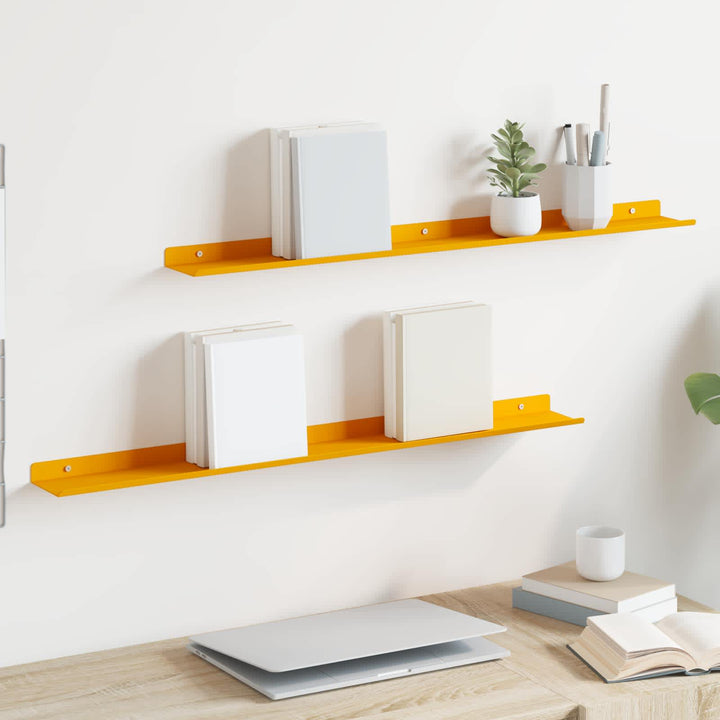Svævende hylde 2 pcs Sennepsgul 80 x 9 x 2,5 cm Stål
