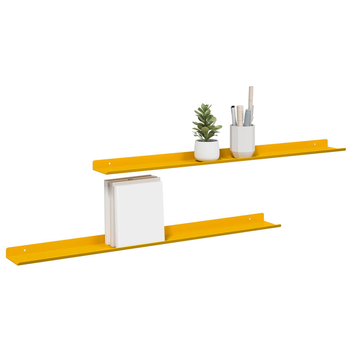 Svævende hylde 2 pcs Sennepsgul 80 x 9 x 2,5 cm Stål