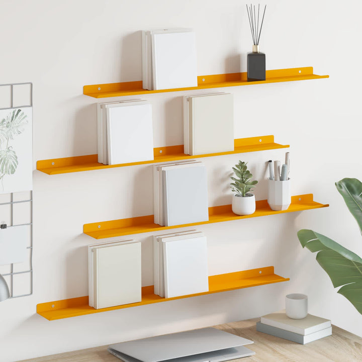 Svævende hylde 4 pcs Sennepsgul 80 x 9 x 2,5 cm Stål