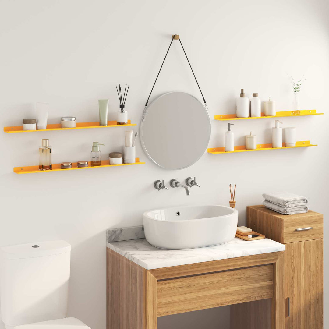 Svævende hylde 4 pcs Sennepsgul 80 x 9 x 2,5 cm Stål