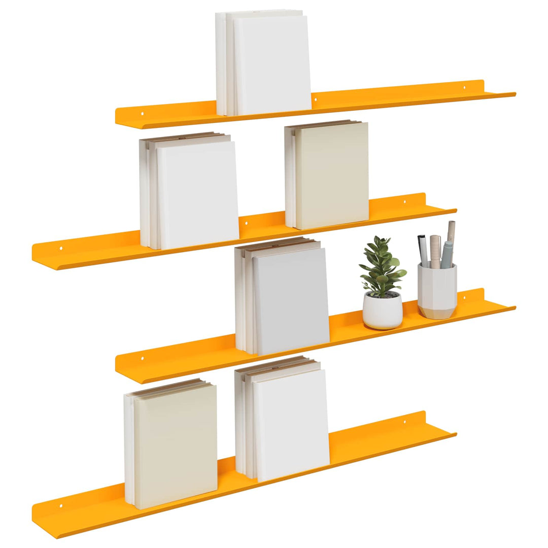 Svævende hylde 4 pcs Sennepsgul 80 x 9 x 2,5 cm Stål