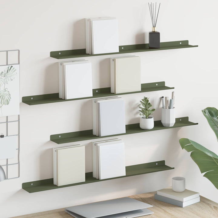 Svævende hylde 4 pcs Oliven grøn 80 x 9 x 2,5 cm Stål