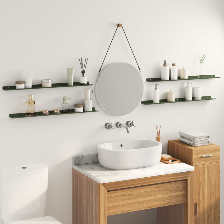 Svævende hylde 4 pcs Oliven grøn 80 x 9 x 2,5 cm Stål