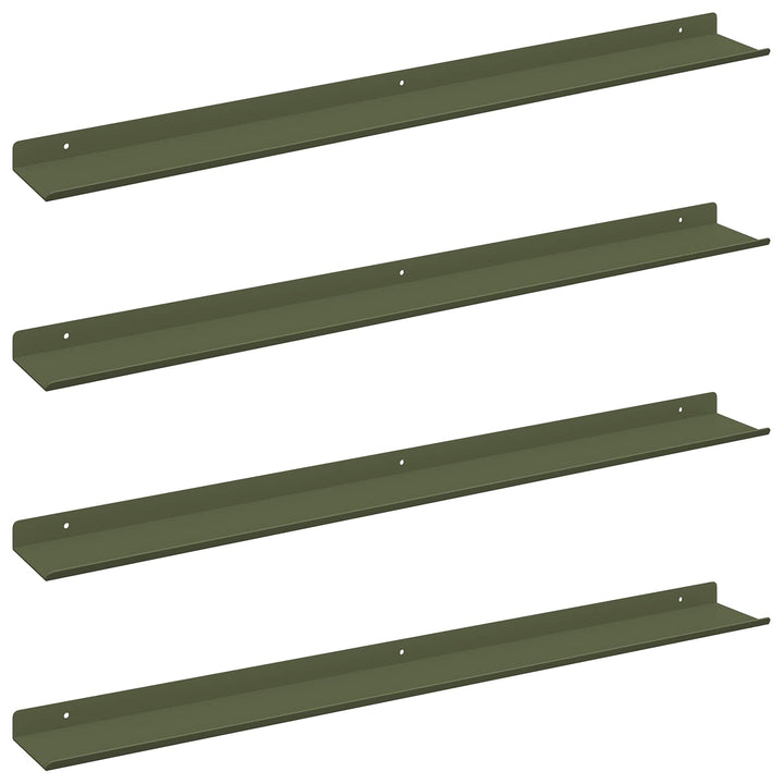 Svævende hylde 4 pcs Oliven grøn 80 x 9 x 2,5 cm Stål
