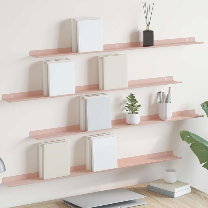 Svævende hylde Vægmonteret 4 pcs Lyserød 100 x 9 x 2,5 cm Stål