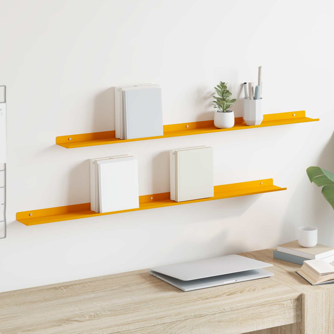 Svævende hylde 2 pcs Sennepsgul 100 x 9 x 2,5 cm Stål