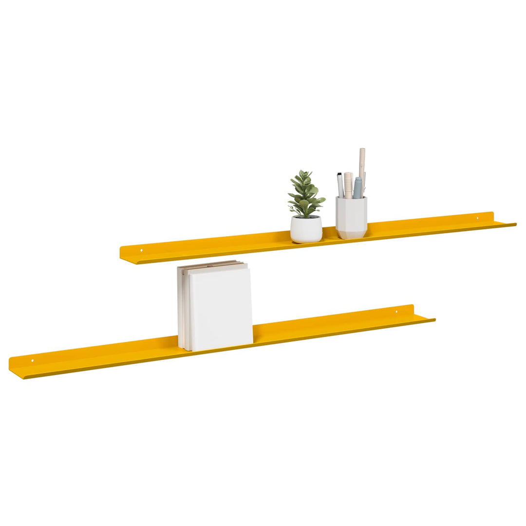 Svævende hylde 2 pcs Sennepsgul 100 x 9 x 2,5 cm Stål