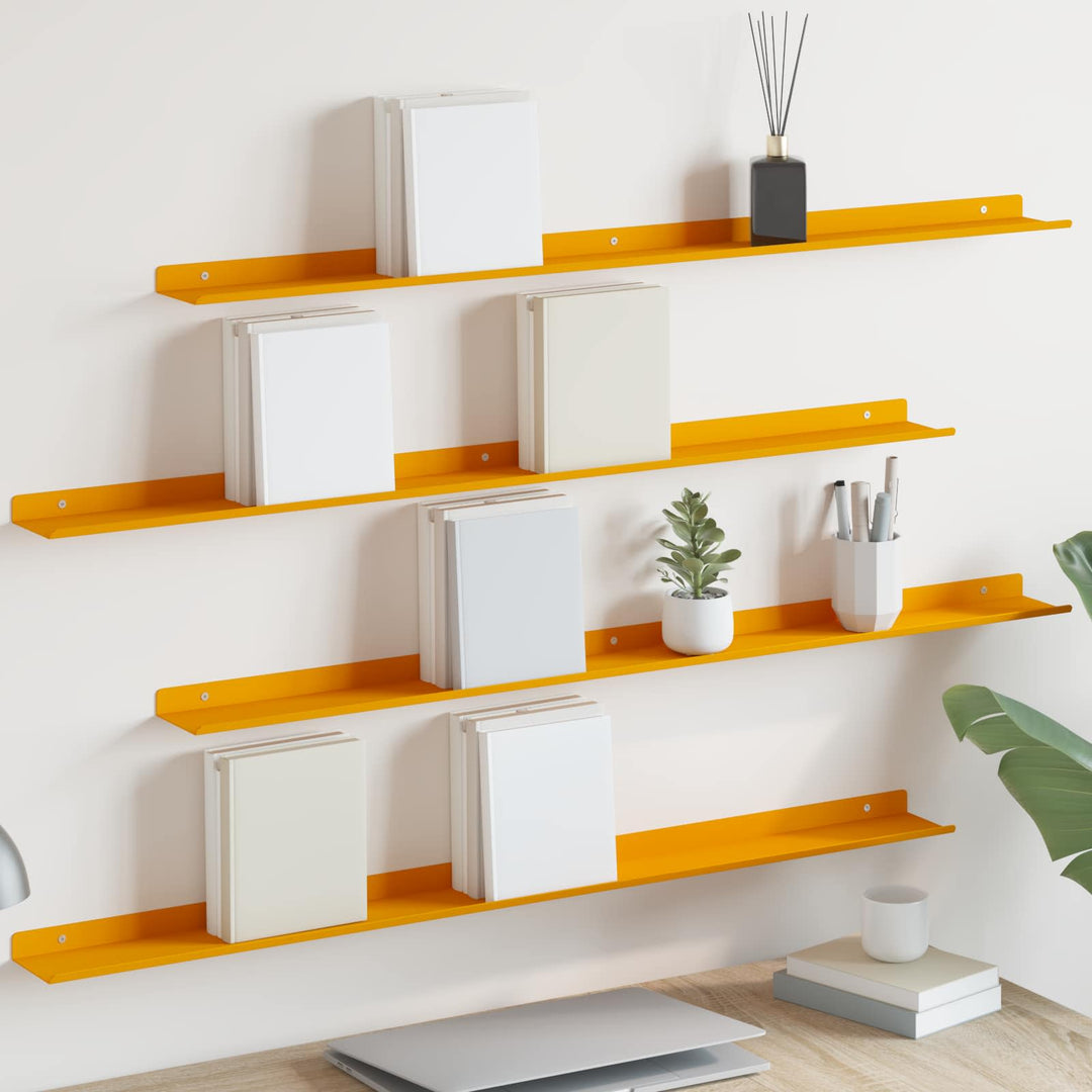 Svævende hylde 4 pcs Sennepsgul 100 x 9 x 2,5 cm Stål