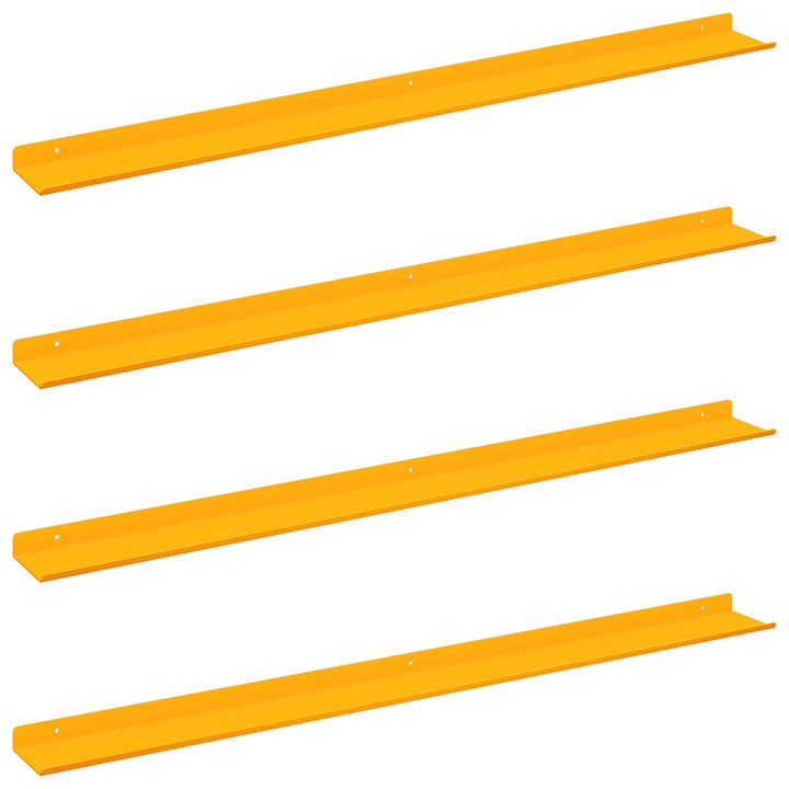 Svævende hylde 4 pcs Sennepsgul 100 x 9 x 2,5 cm Stål