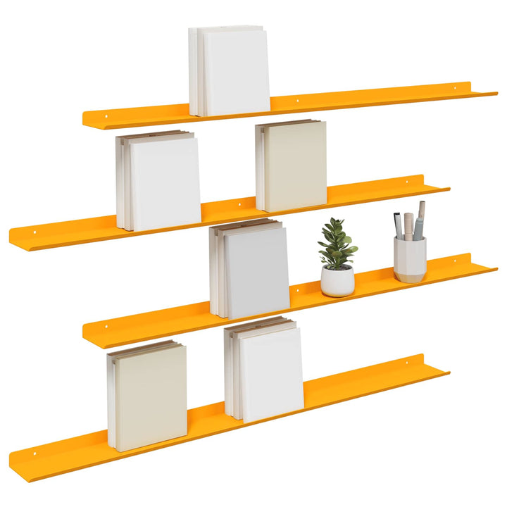 Svævende hylde 4 pcs Sennepsgul 100 x 9 x 2,5 cm Stål
