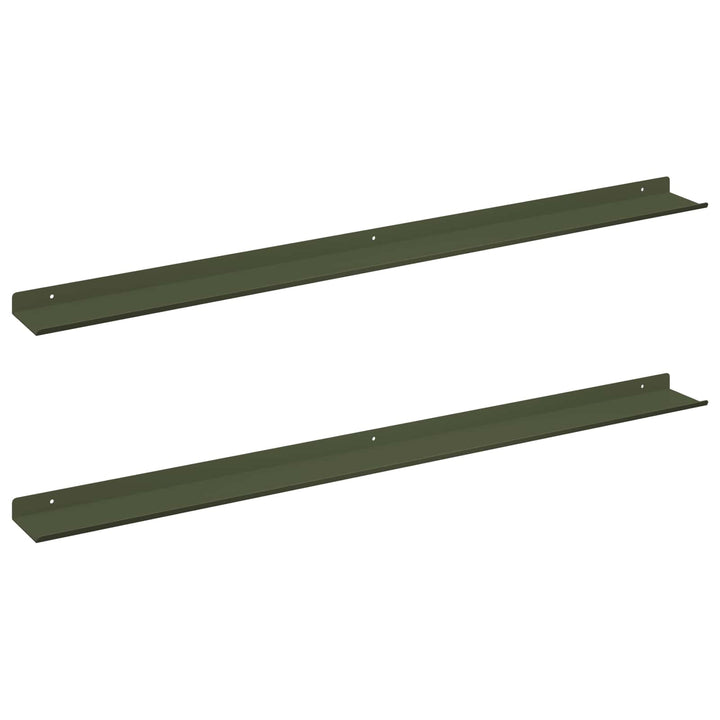 Svævende hylde 2 pcs Oliven grøn 100 x 9 x 2,5 cm Stål