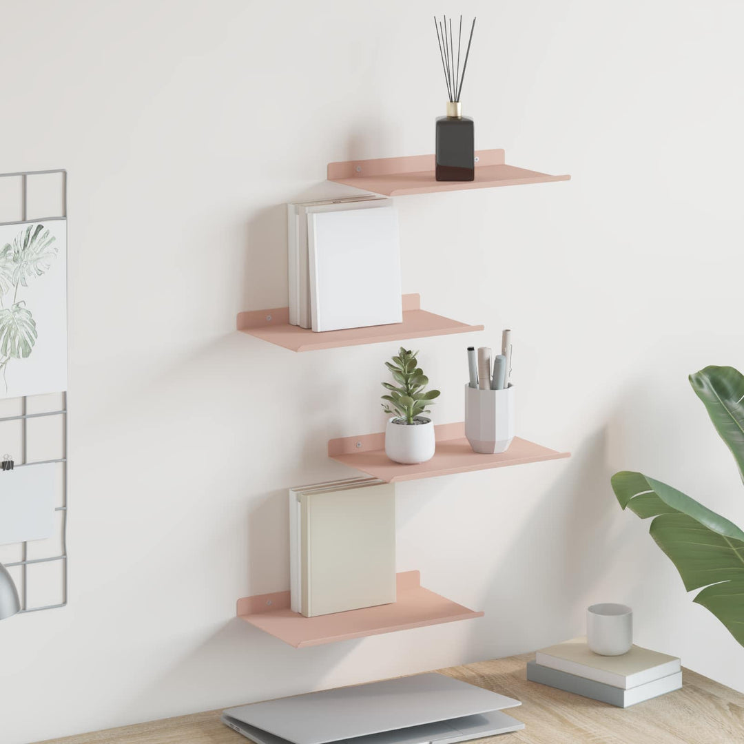 Svævende hylde Vægmonteret 4 pcs Lyserød 30 x 18 x 2,5 cm Stål