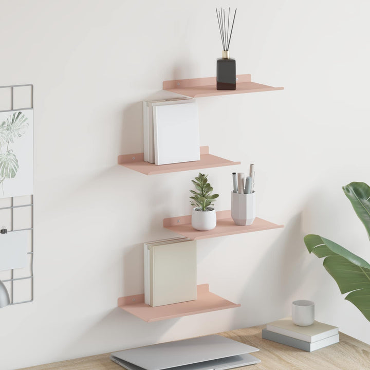 Svævende hylde Vægmonteret 4 pcs Lyserød 30 x 18 x 2,5 cm Stål