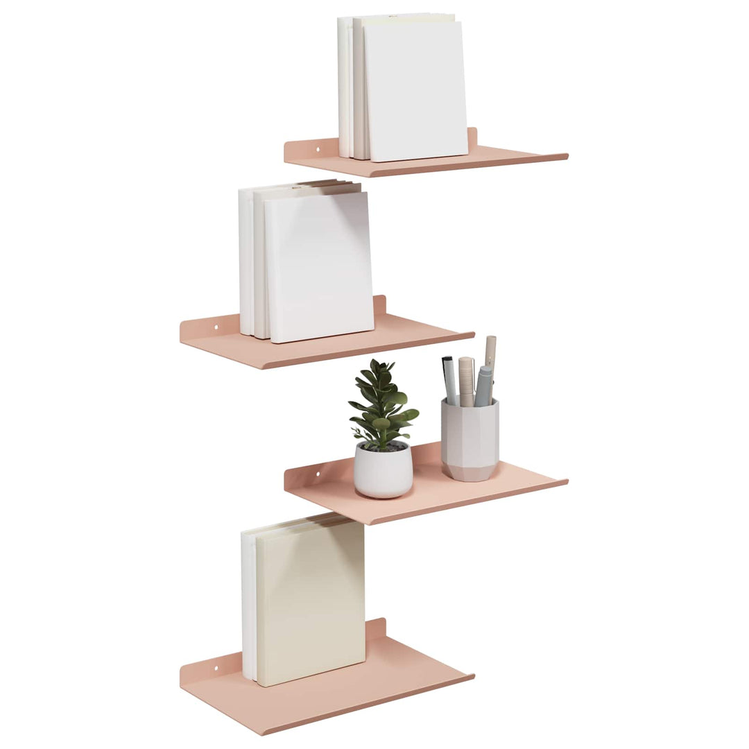 Svævende hylde Vægmonteret 4 pcs Lyserød 30 x 18 x 2,5 cm Stål
