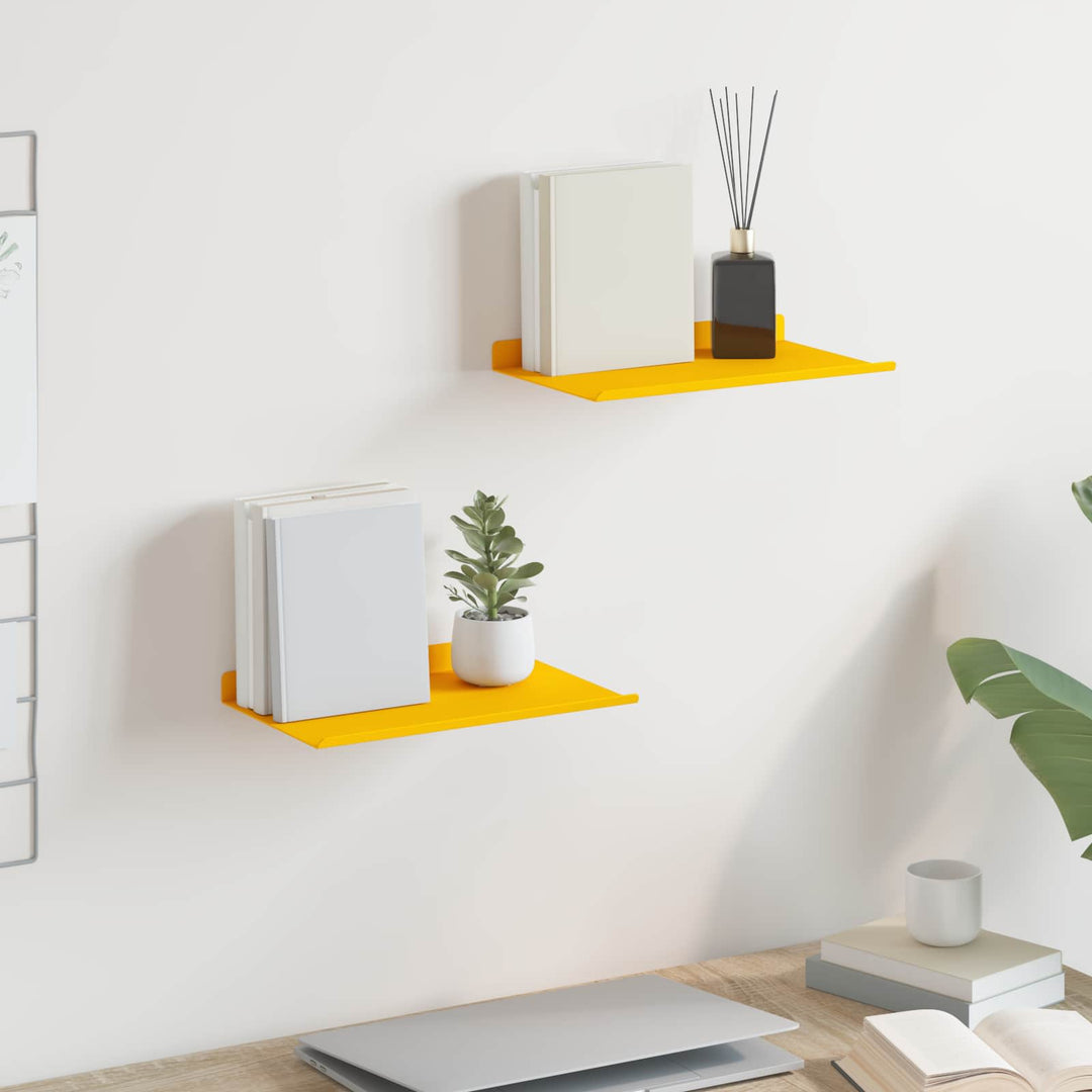 Svævende hylde 2 pcs Sennepsgul 30 x 18 x 2,5 cm Stål