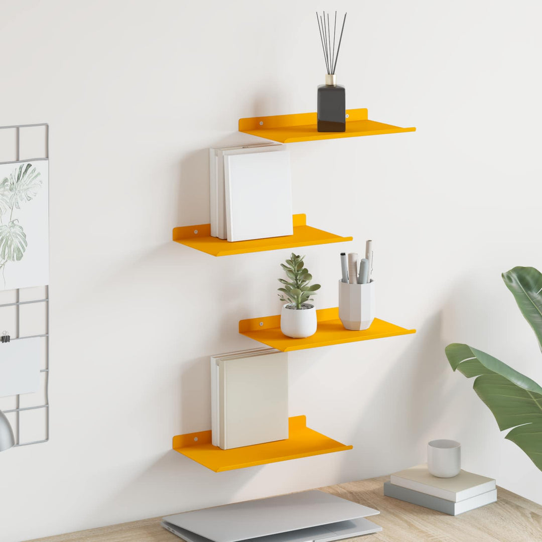 Svævende hylde 4 pcs Sennepsgul 30 x 18 x 2,5 cm Stål