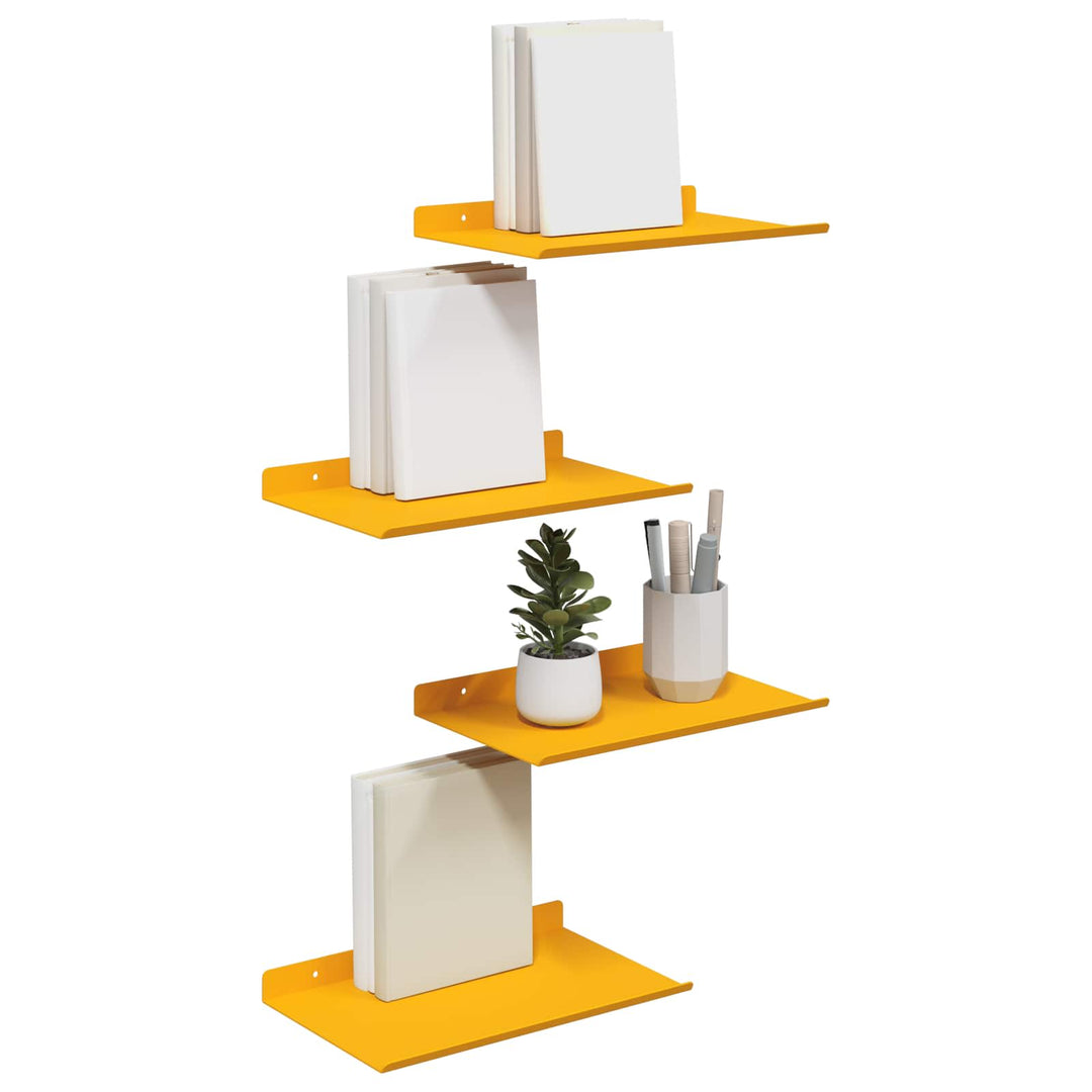 Svævende hylde 4 pcs Sennepsgul 30 x 18 x 2,5 cm Stål